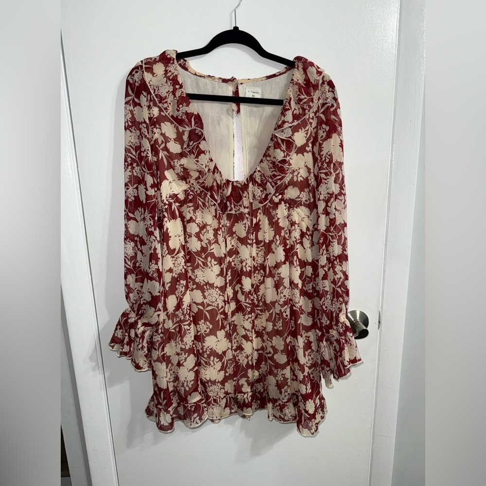 By Together Floral Boho Mini Dress in Red & Cream Size Small